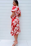 Girl In Mind Maria Red Satin Floral Dress
