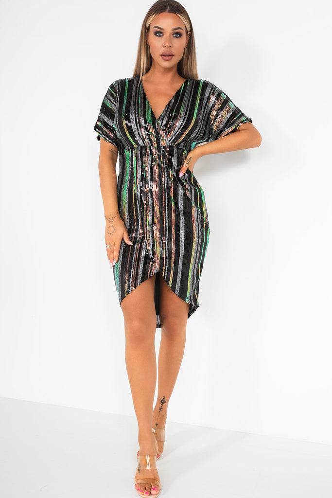 Girl In Mind Novah Multi Stripe Sequin Wrap Dress