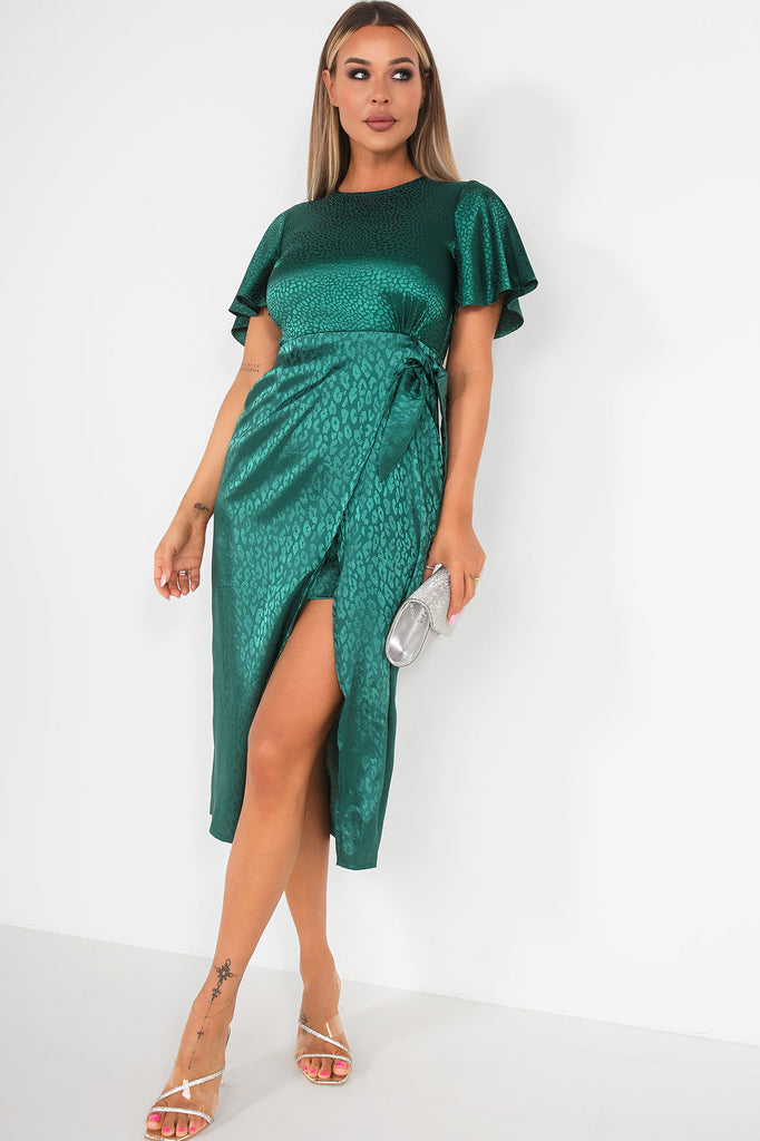 Girl In Mind Scarlett Green Satin Print Dress