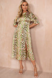 Girl In Mind Shayla Green Satin Print Dress