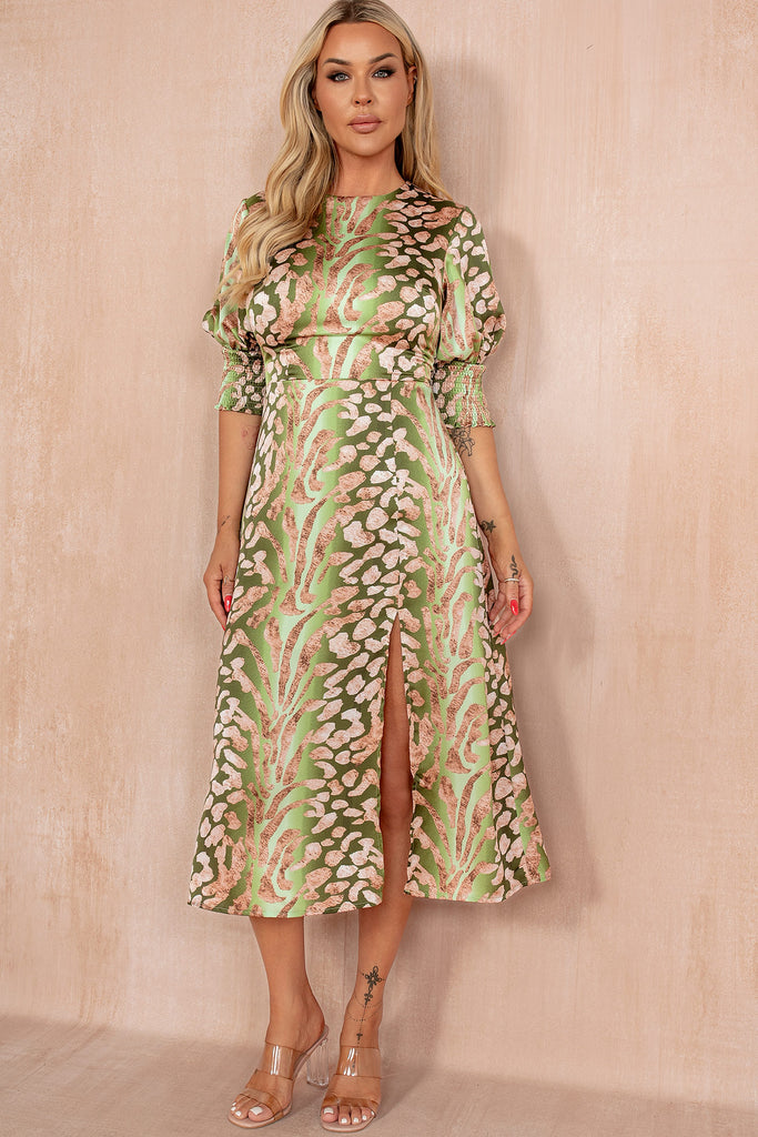 Girl In Mind Shayla Green Satin Print Dress