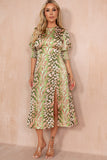 Girl In Mind Shayla Green Satin Print Dress