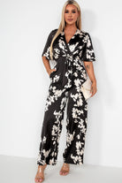 Girl In Mind Viola Monochrome Satin Floral Jumpsuit