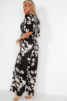 Girl In Mind Viola Monochrome Satin Floral Jumpsuit