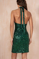 Gladis Green Sequin Halter Neck Dress