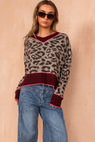 Glenda Burgundy Knit Leopard Print Jumper