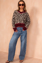 Glenda Burgundy Knit Leopard Print Jumper