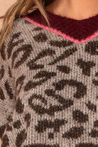 Glenda Burgundy Knit Leopard Print Jumper