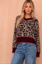 Glenda Burgundy Knit Leopard Print Jumper
