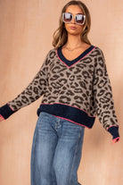 Glenda Navy Knit Leopard Print Jumper