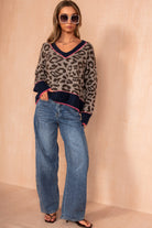 Glenda Navy Knit Leopard Print Jumper