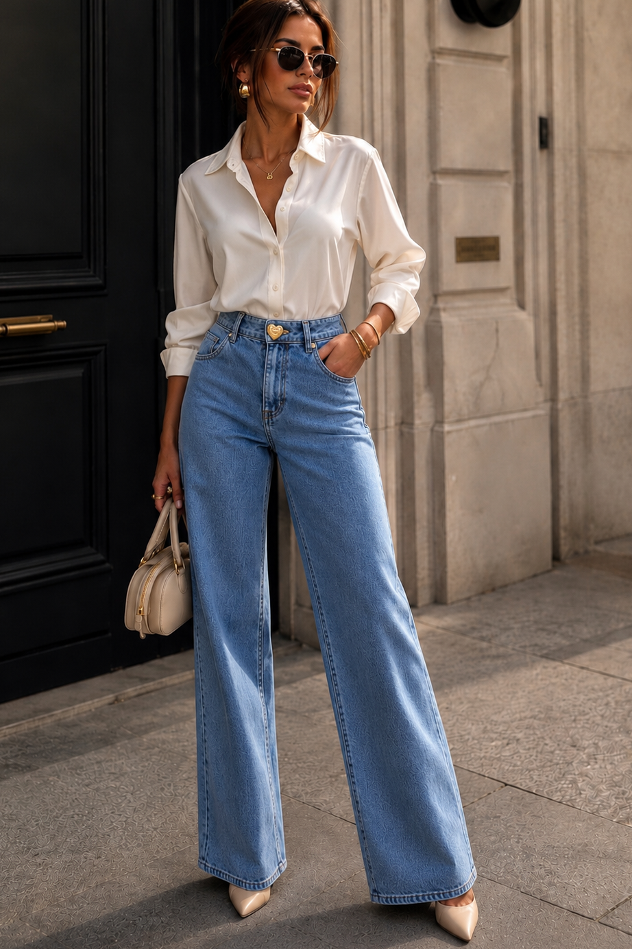 Glenn Blue Denim Wide Leg Jeans
