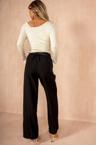 Gloria Black Belted Pleated Trousers