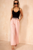 Gloria Pink Belted Pleated Trousers
