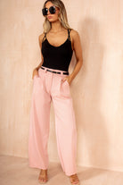 Gloria Pink Belted Pleated Trousers