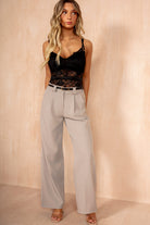 Gloria Taupe Belted Pleated Trousers