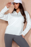 Gloria White Ribbed Knit Half Zip