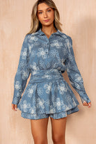 Glynne Blue Embroidered Playsuit
