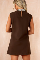 Gracella Chocolate Diamante High Neck Dress