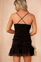 Gracelyn Black Chiffon Ruched Mini Dress