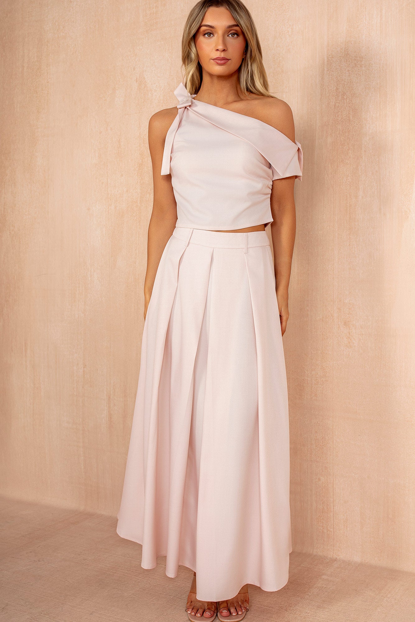 Grainne Pink Pleated Midi Skirt