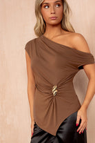 Gretal Camel Slinky Asymmetric Top