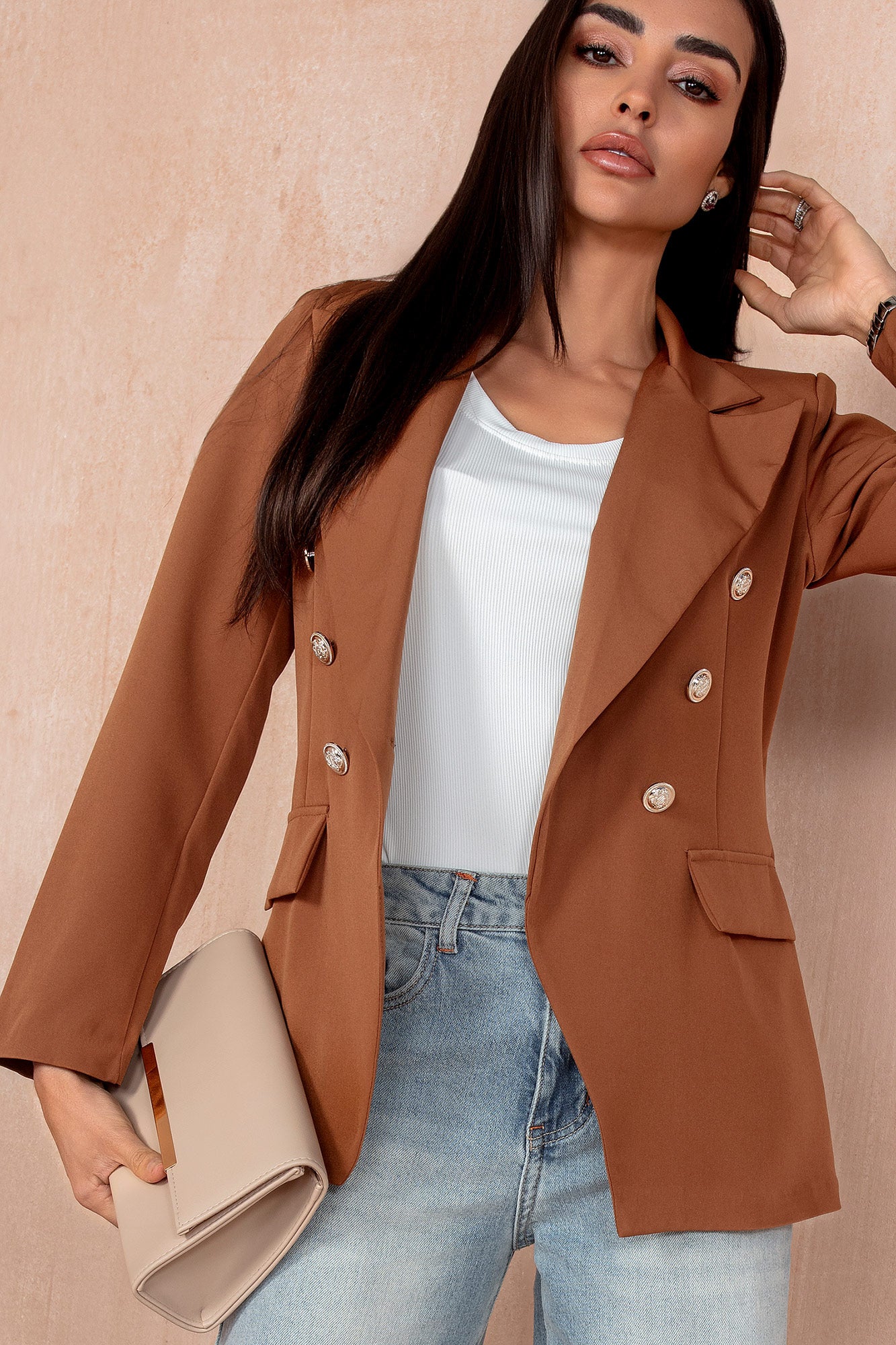 Haddie Tan Button Detail Blazer