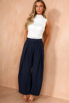 Haidee Navy Pleated Fold Over Trousers