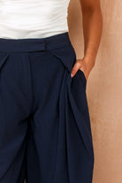 Haidee Navy Pleated Fold Over Trousers