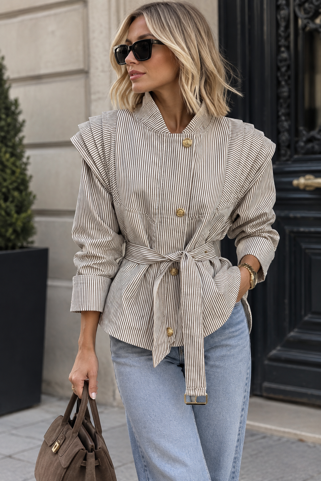 Haidyn Taupe Striped Structured Jacket