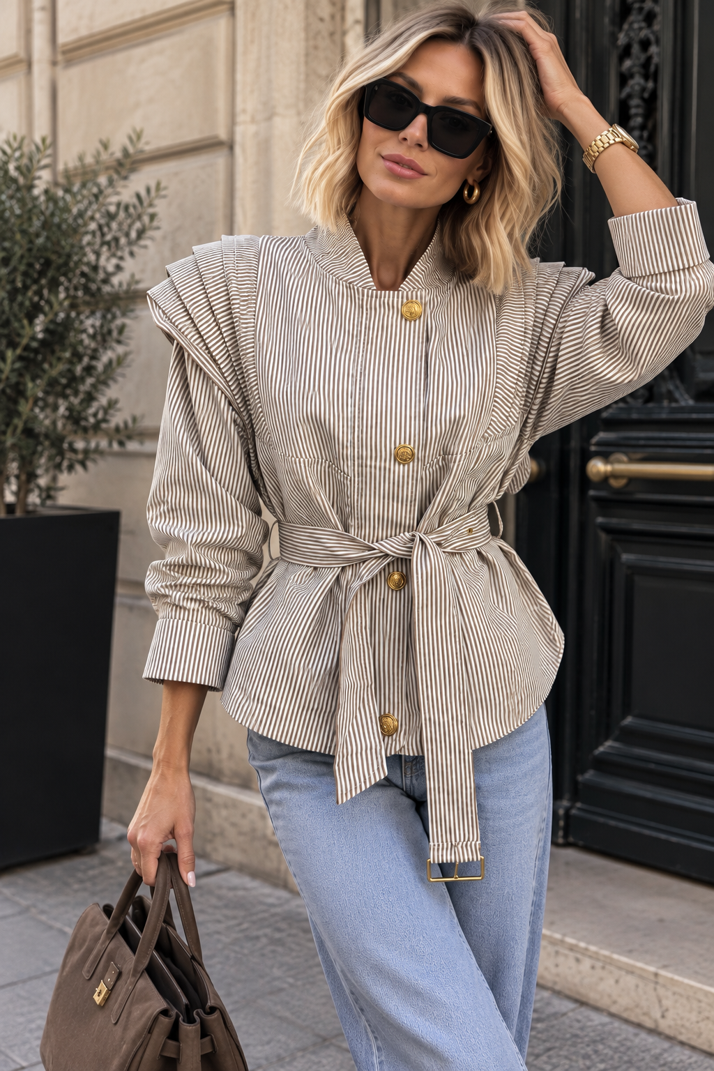 Haidyn Taupe Striped Structured Jacket