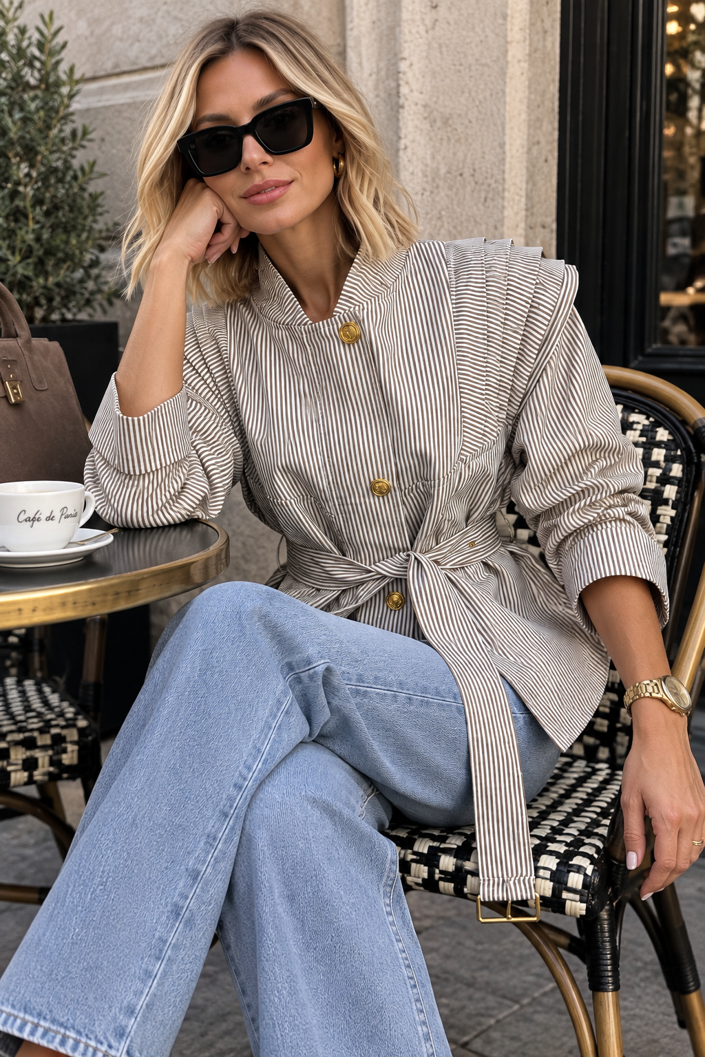 Haidyn Taupe Striped Structured Jacket