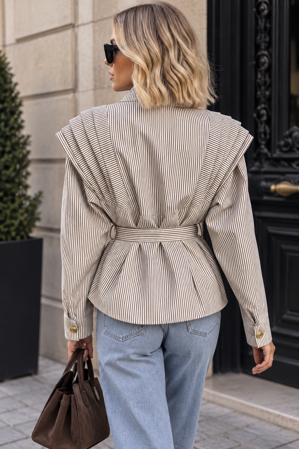 Haidyn Taupe Striped Structured Jacket