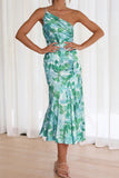 Hailey Green Satin Print Dress