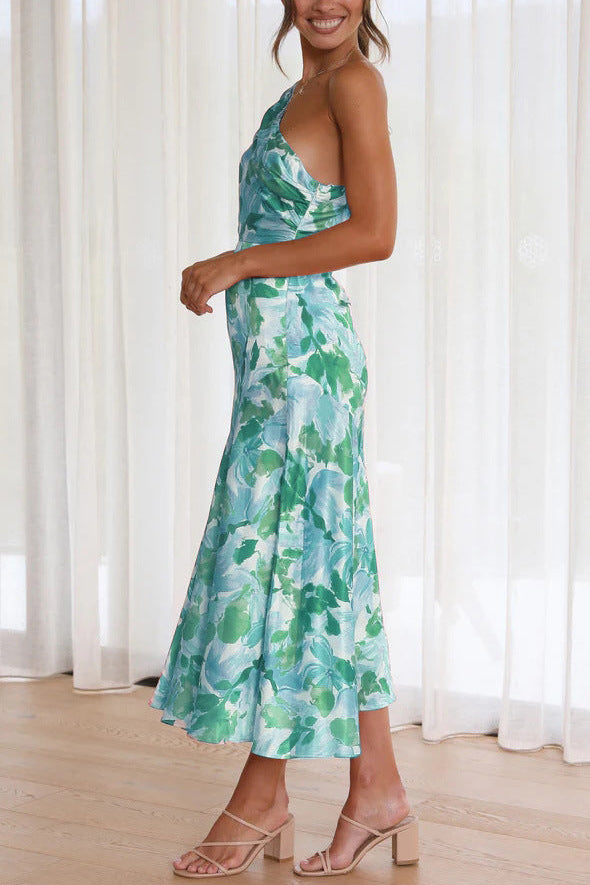 Hailey Green Satin Print Dress