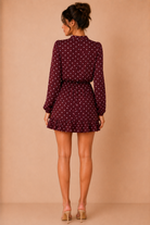Haley Burgundy and Pink Polka Dot High Neck Mini Dress
