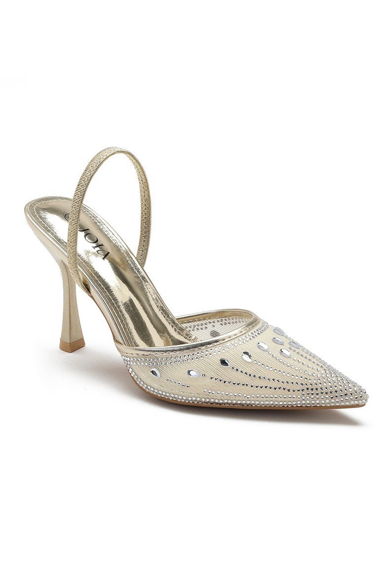 Haly Gold Diamante Slingback Heels