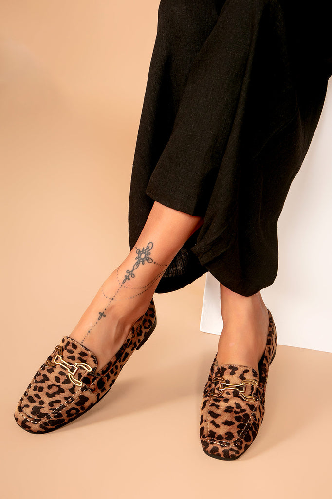 Harlee Leopard Print Suedette Loafers