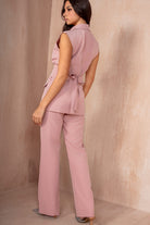 Harleen Dusty Pink Sleeveless Belted Blazer