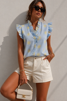 Harlen Blue Sun Print Frill Blouse
