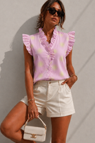 Harlen Pink Sun Print Frill Blouse