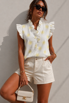 Harlen White Sun Print Frill Blouse