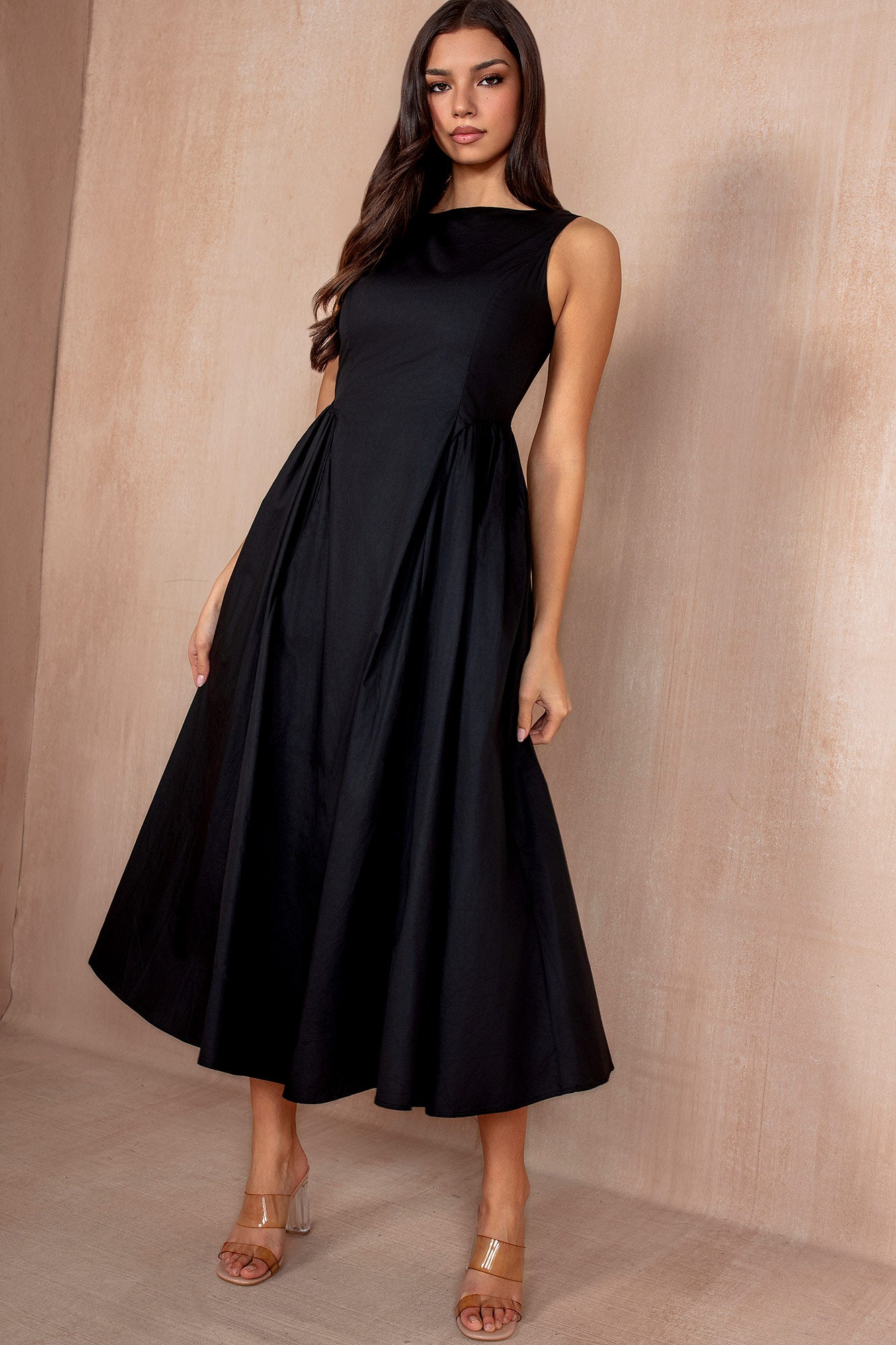 Harlow Black Cotton Midi Dress