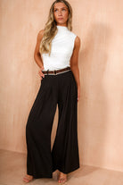 Harper Black Belted Wide Leg Trousers