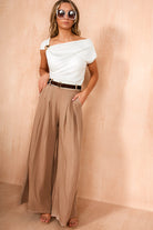 Harper Camel Belted Wide Leg Trousers
