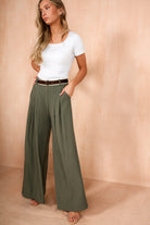 Harper Khaki Belted Wide Leg Trousers