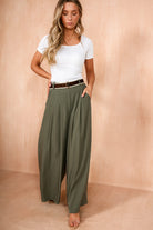 Harper Khaki Belted Wide Leg Trousers