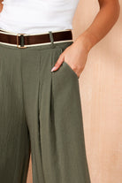 Harper Khaki Belted Wide Leg Trousers