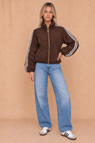 Hartlyn Chocolate Striped Jacket