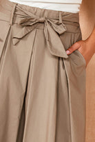 Hattie Khaki Cotton Pleated Midi Skirt